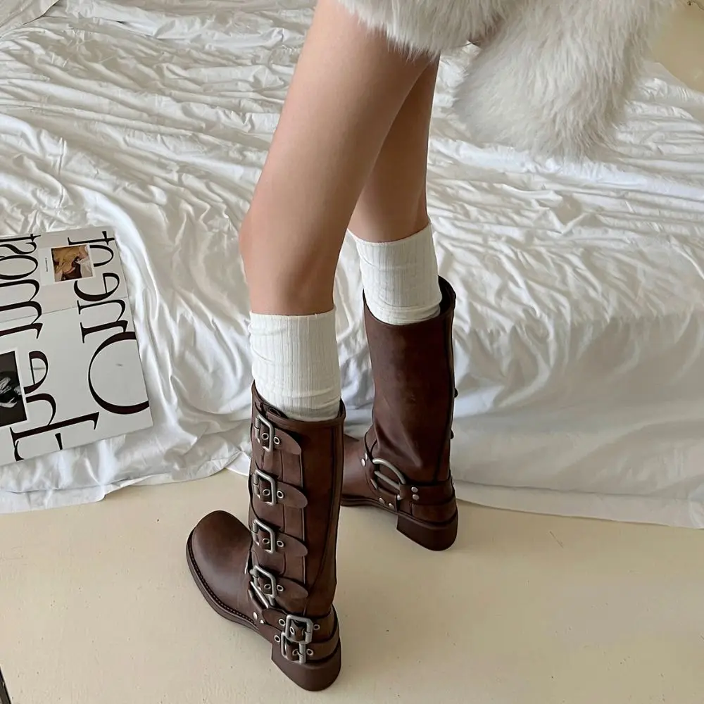 Y2K Pure Cotton Knee-high Socks Solid Color Keep Warm Long Tight Socks Calf Socks Fall Winter