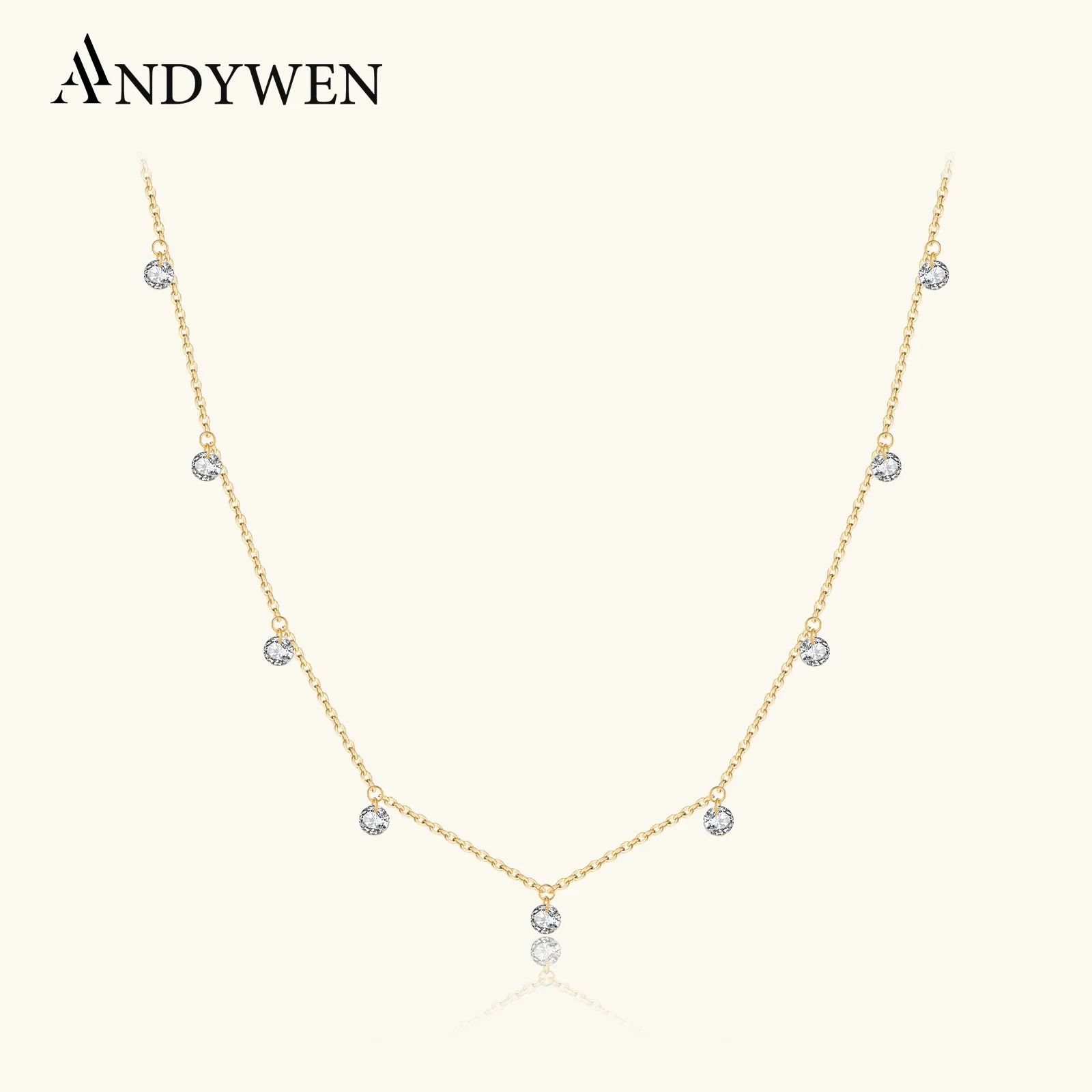 

ANDYWEN 100% 925 Sterling Silver Hole Zircon 4mm Choker Charm Long Chain Necklace 2023 Women Wedding Fine Jewels