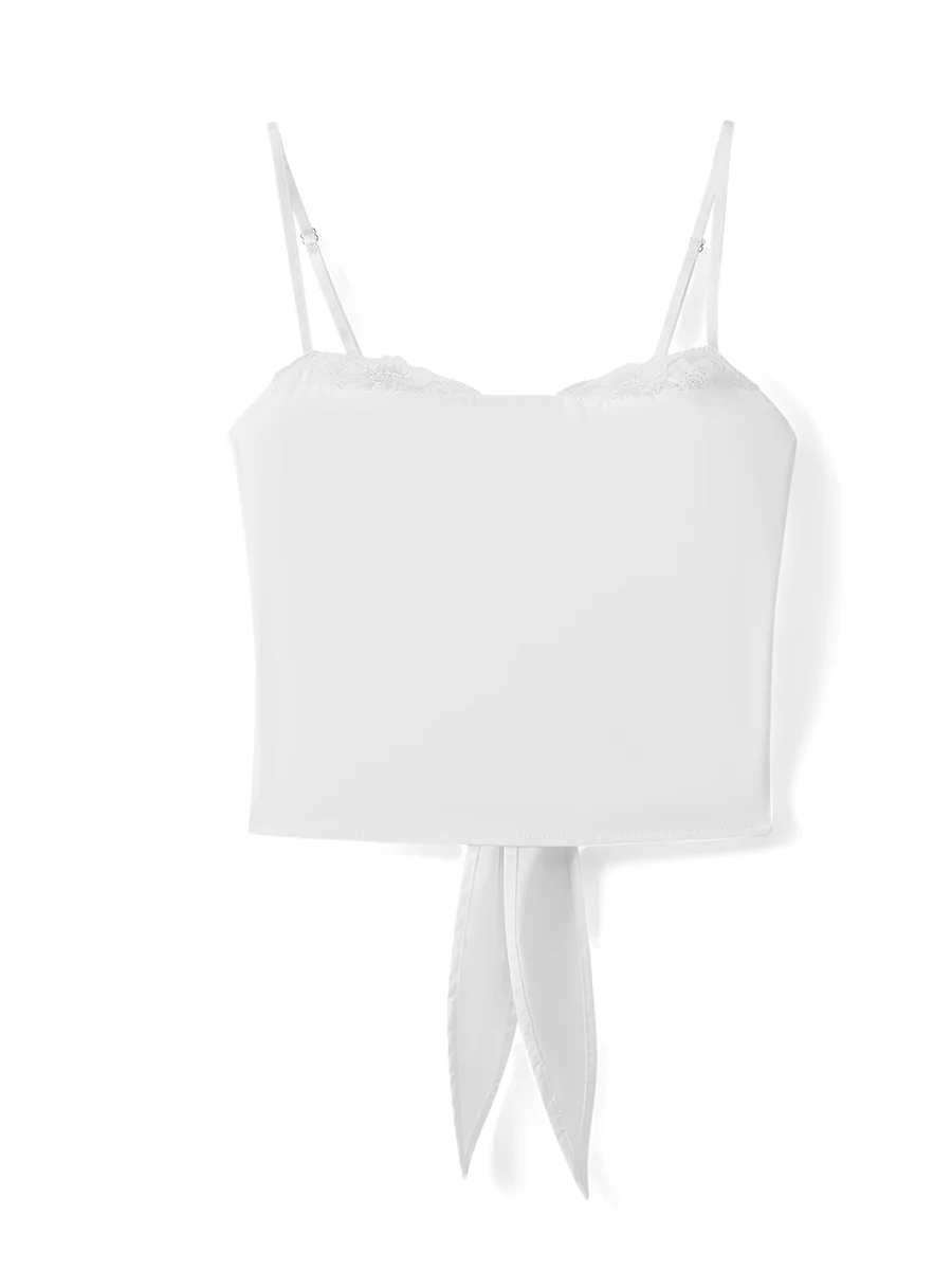 Women s Lace Trim Sleeveless Square Neck  Fit Crop Tank Tops with Spaghetti Straps and Adjustable Back Tie