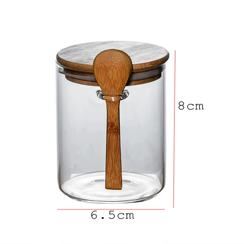 Glass Honey Jars with Spoons, Sealed Glass Bottle, Kitchen Seasoning Storage Tank, Bamboo Cover, 10 Units, 200ml