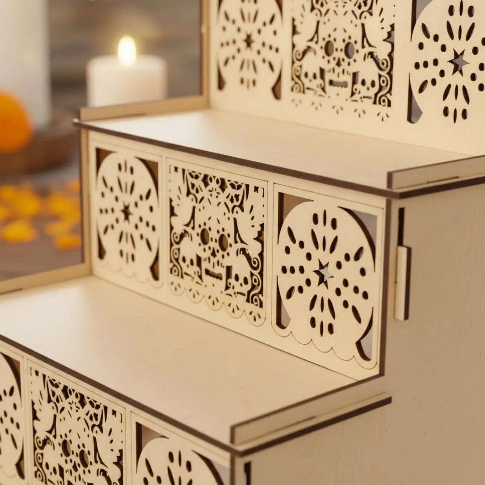 

Day of the Dead Altar Decorative Wood Skull Altar Holiday Decor Laser Cut Tiered for Festival, Memorial