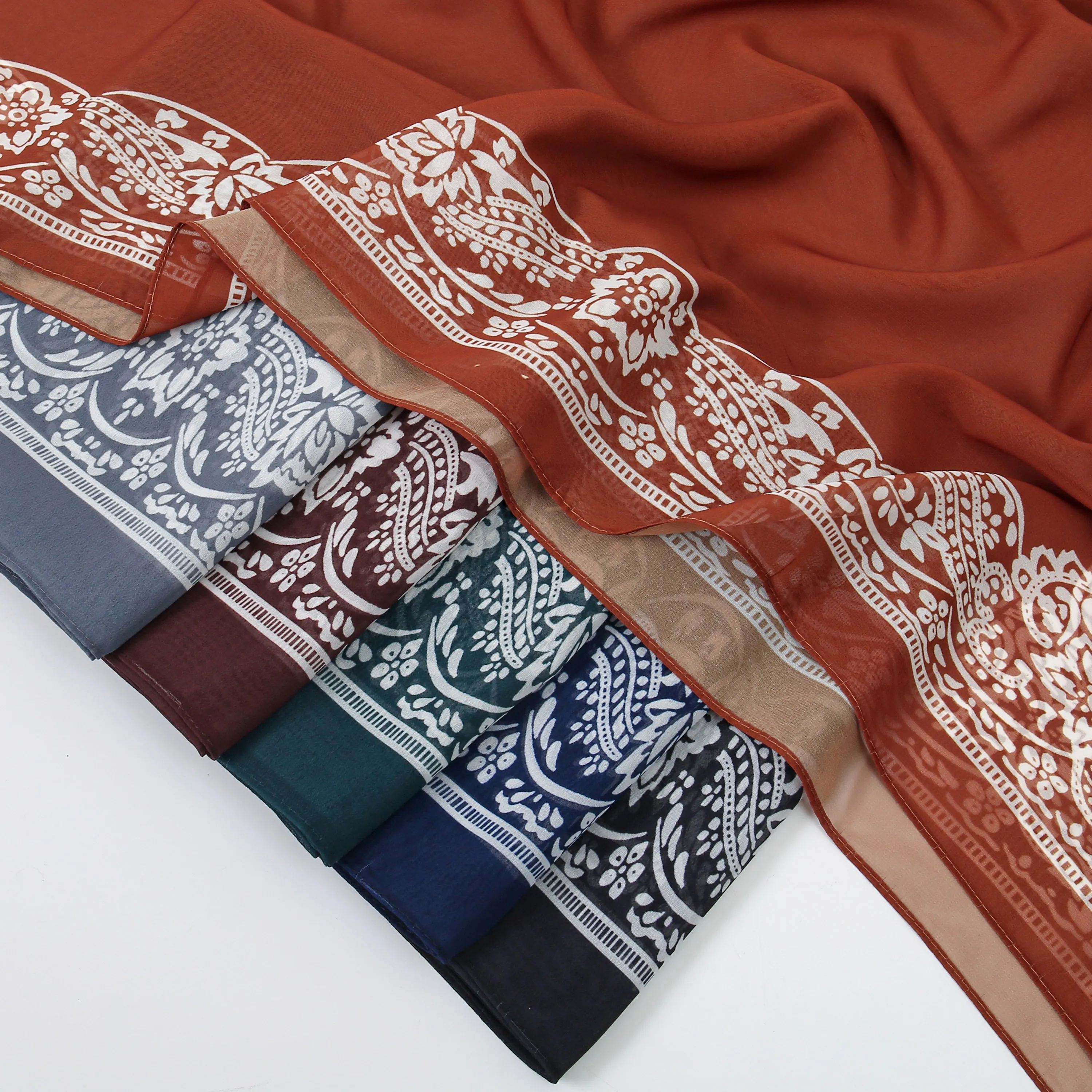 High Quality Tudung Hijab Islamic Muslim New Ready Digital Printed Chiffon Premium Shawl Floral Wrap Ethnic Scarf Plain Scarves