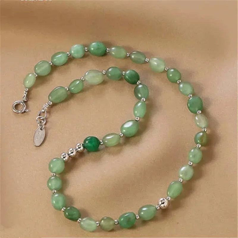 Natural Stone Green Aventurine Beaded Women Necklace Luxury Niche Design High Grade Fine Jewelry Romantic Clavicle Chain