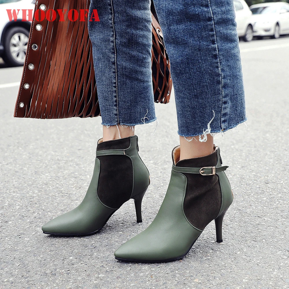 

Новые весенние классические армейские зеленые черные женские ботильоны на высоком каблуке-шпильке, женская обувь плюс большой маленький размер 11, 32,3, 45, 48