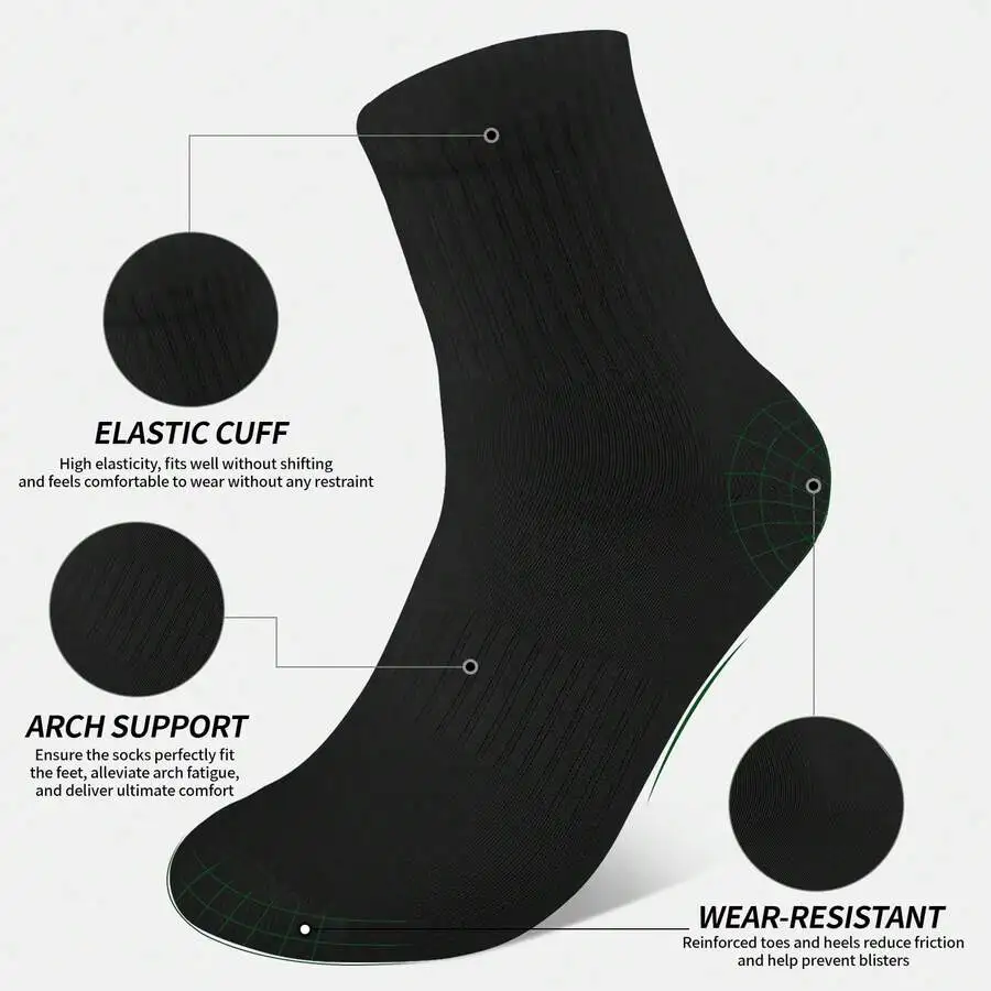 

4 Pairs Mens And Womens Mid Tube Sports Socks Breathable Knitted Arch Support Elastic Cuff Wear Resistant