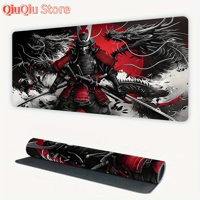 Tappetino per mouse e scrivania da gioco Samurai Dragon Warrior da 1 pezzo - Base antiscivolo 89,92x39,88 cm, Samurai vibrante stampato HD e Dragon Art -