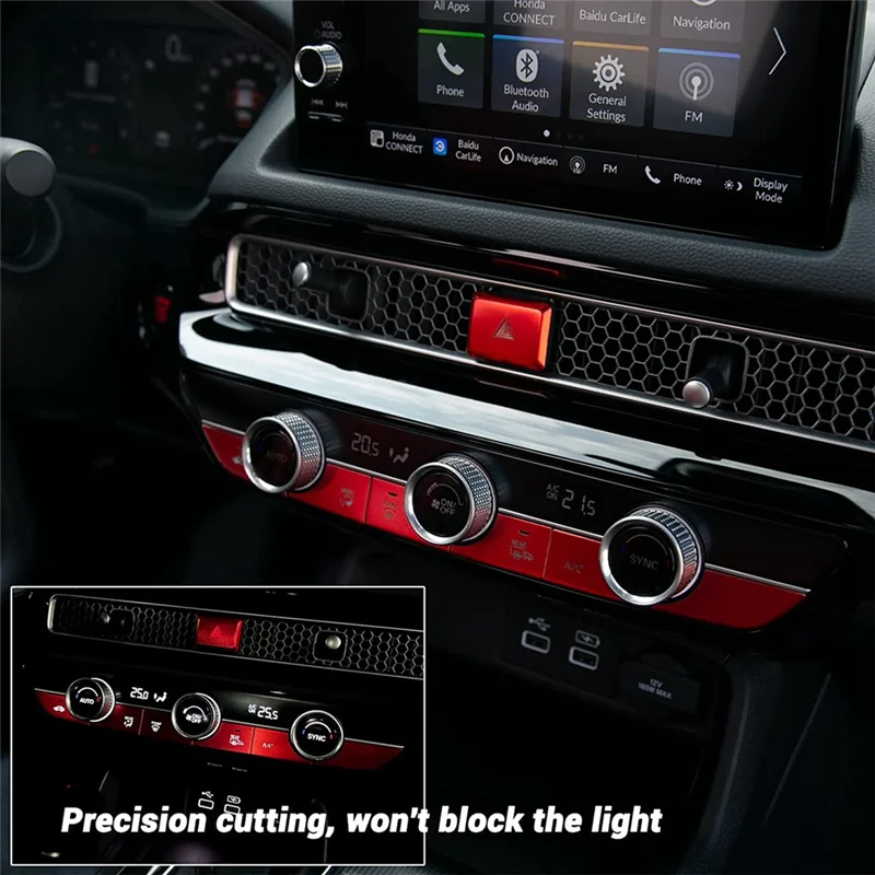 B03B-coche advertencia luz de emergencia interruptor cubierta de botón pegatina piezas embellecedoras para Honda Civic 11Th Gen 2022 2023 aleación de aluminio plata
