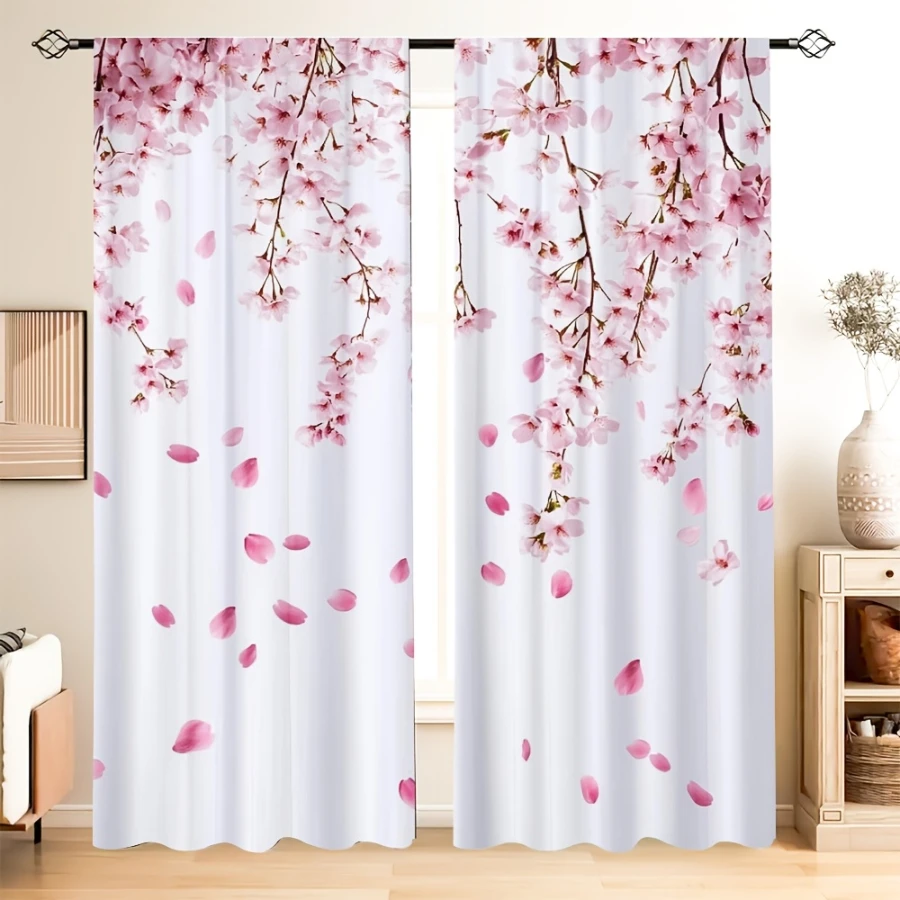 2PCS Digital Printed Curtains, Cherry Falls Spring Returns Pattern, Stylish Window Treatment for Living Room Bedroom Decor