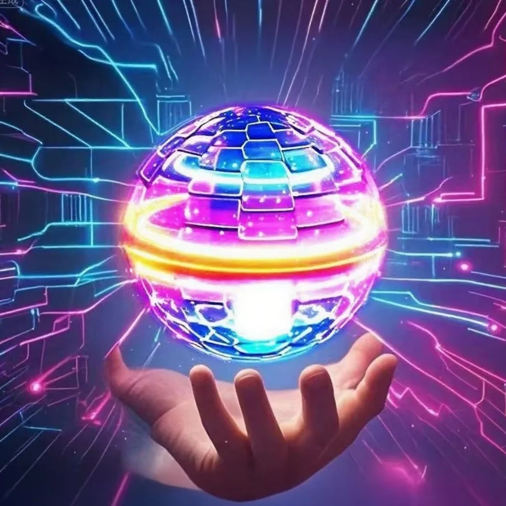 ลูกบอลบินได้ ควบคุมด้วยมือสำหรับเด็ก ไฟ LED สีสันสดใส ลูกโลกจักรวาล 360 องศา °   ลูกบอลแขวนแบบหมุนได้ เหมาะสำหรับของเล่นในร่มและกลางแจ้ง