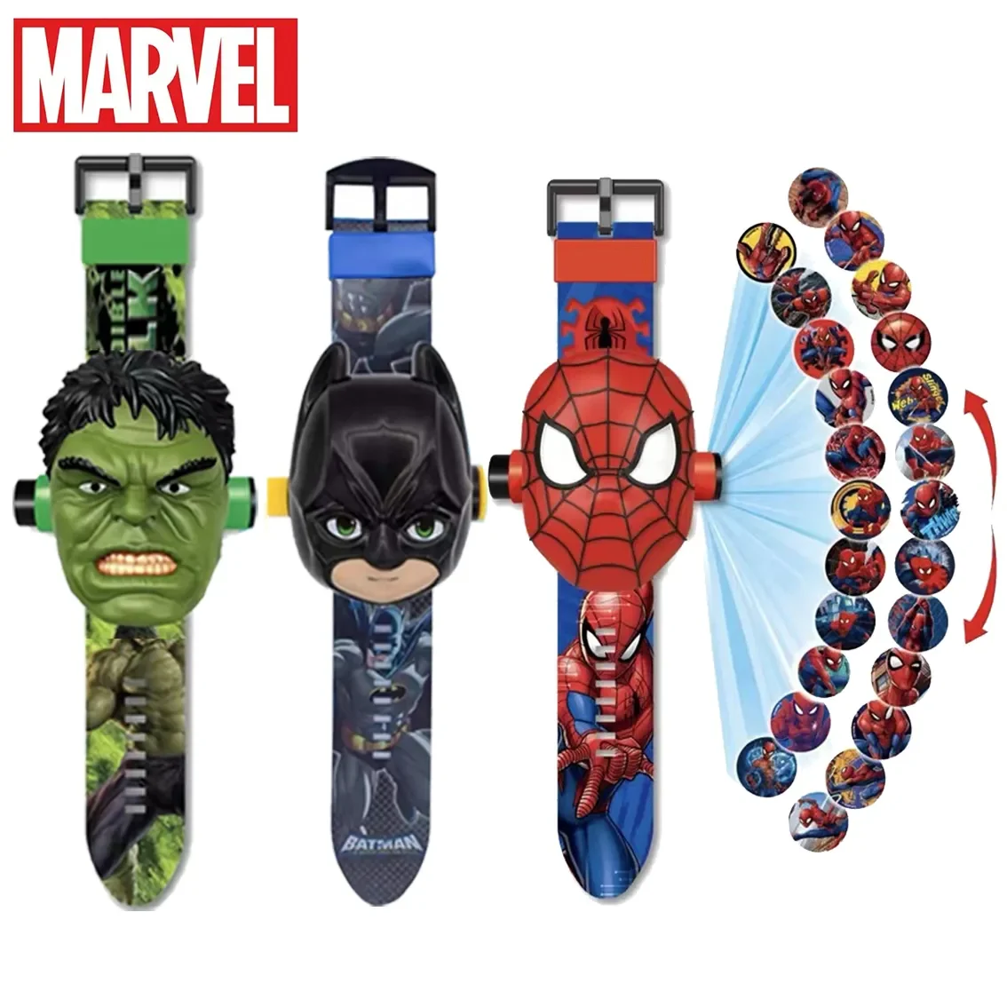 Groothandel Marvel Spiderman Hulk Bat-Man Kinder Horloge Jongens 3d Projectie Cartoon Spider-Man Held Digitale Horloges Kids Speelgoed