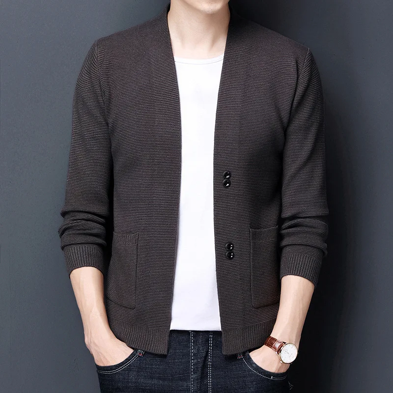 Autumn New Men's Knitted Cardigan Youth Korean Casual V-neck Trendy Sweater Coat for Men