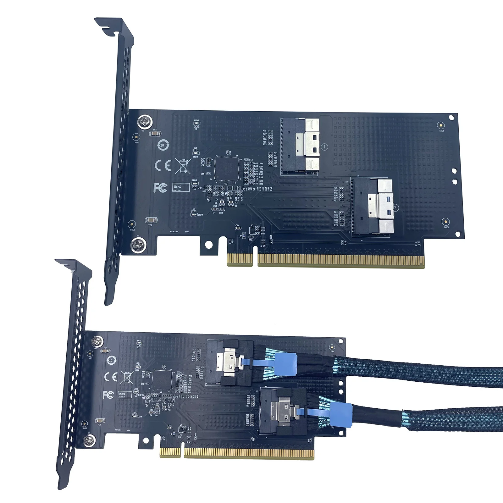 PCIe To SlimSAS Riser Heat Dissipation Design GPU Expansion Card Dual Power Supply (PCIe + 6PIN DC) for Multi-Device Connection