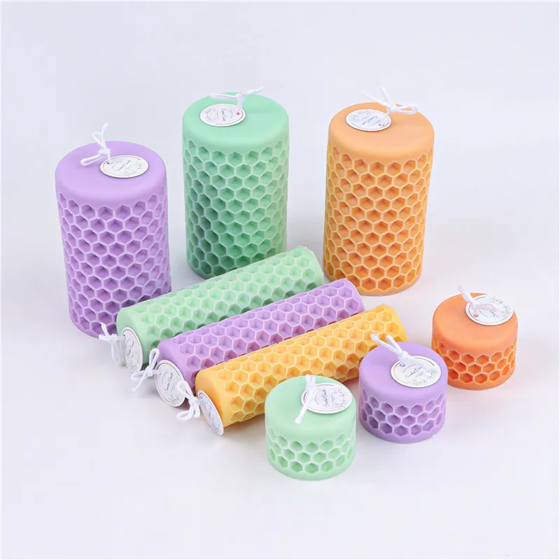 3D Cylinder o strukturze plastra miodu świeca silikonowe formy DIY aromaterapia tynk żywica mydło wyrabiane ręcznie świeca zestaw do robienia prezentów Home Decor