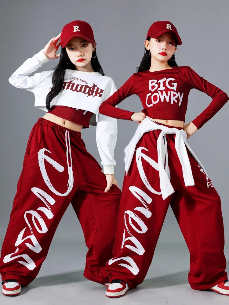 Neues Jazz-Tanzkostüm-Set für Mädchen, trendiges Street-Dance-Outfit für Kinder, langärmeliges Oberteil und Hose, Trainingsuniform, Bühnenbekleidung. – Detail 2