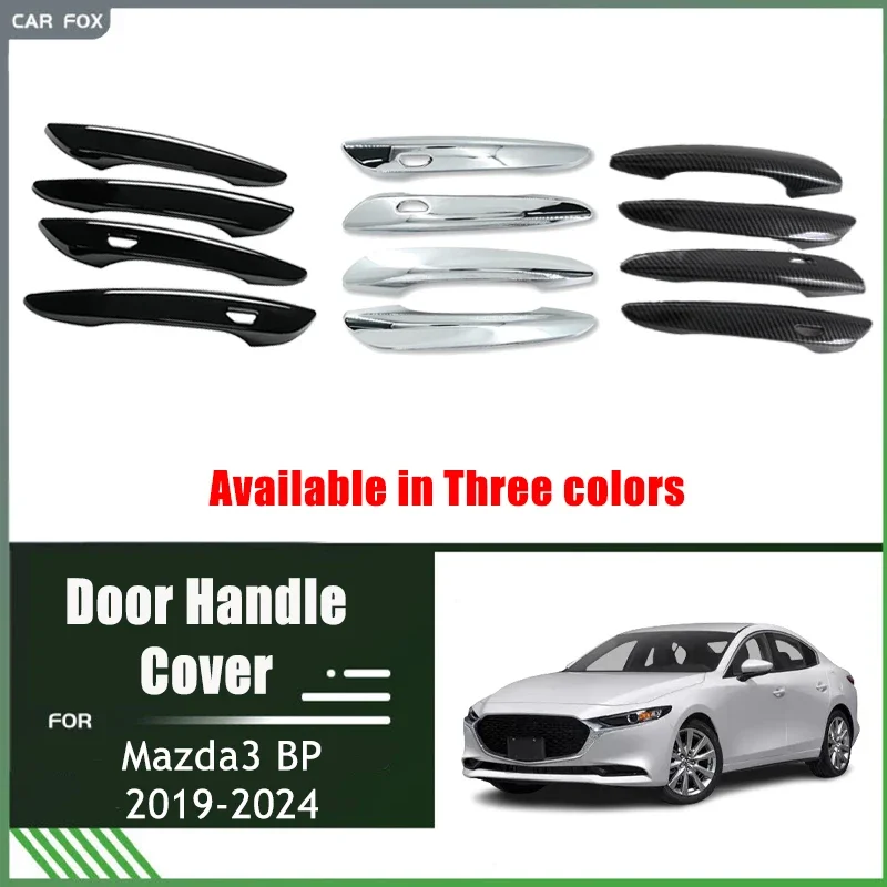 Chrome Door Handle Cover Trim for Mazda 3 Mazda3 4th Gen BP 2019-2024 2020 ABS Car Accessories Carbon Fiber Set Sticker Styling