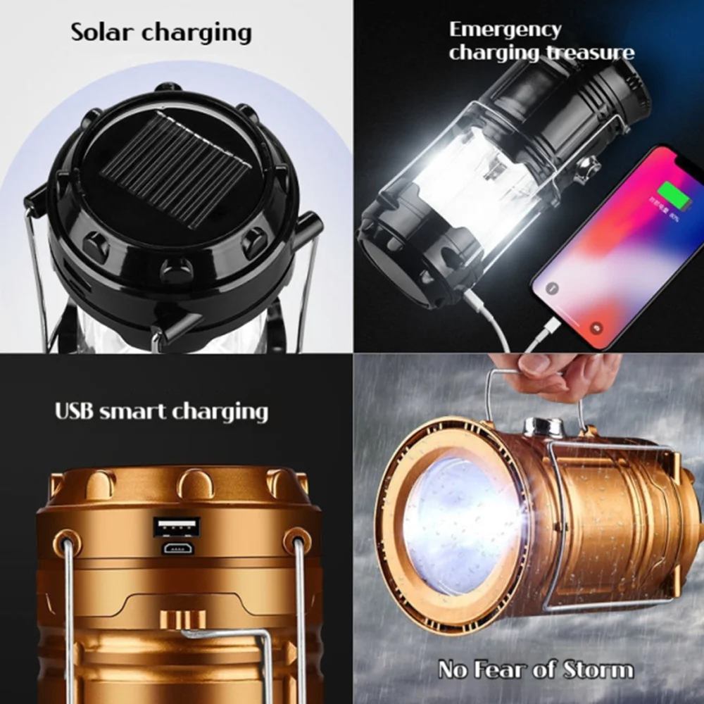 Luz LED para acampar, caballo Solar, recargable por USB, portátil, ligero, plegable, luz de emergencia para exteriores, senderismo, Flash anturacano