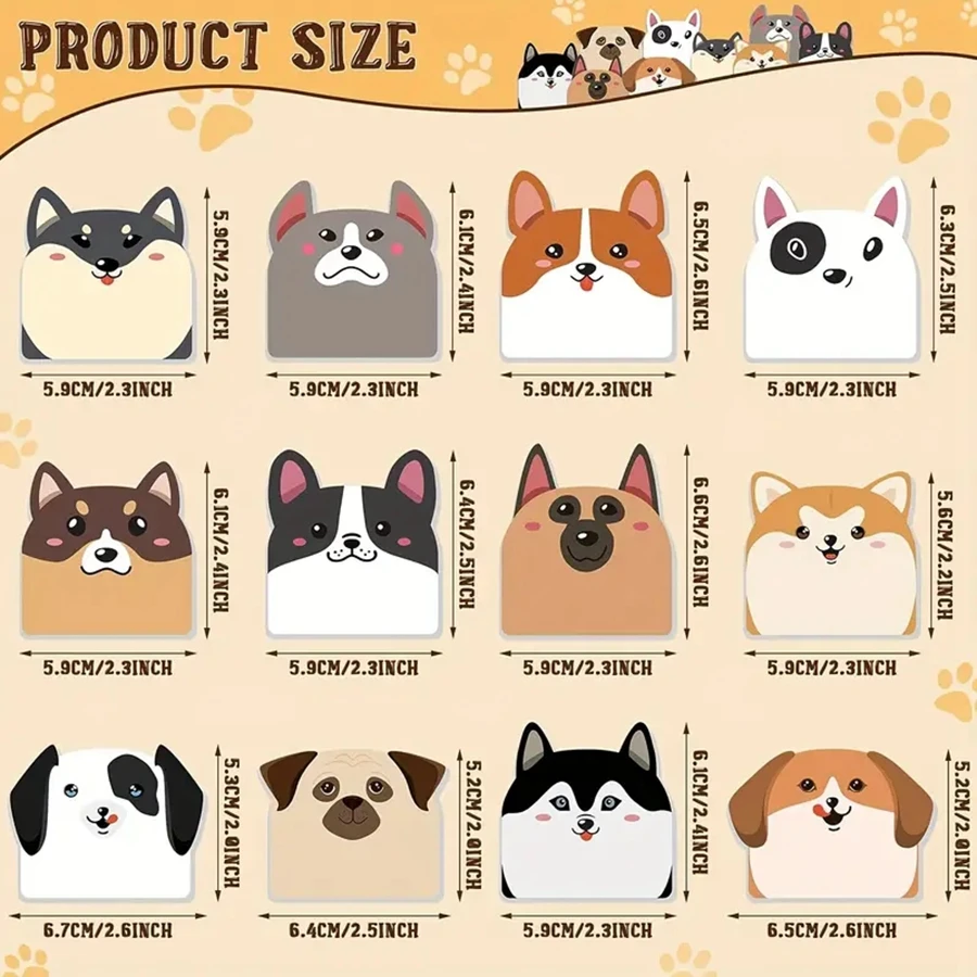 12pcs Cute Cartoon Dog Post-it Notes Creative Hand Account Tearable N times Sticky Student Plan Notepad Multi-style Diary Sticke