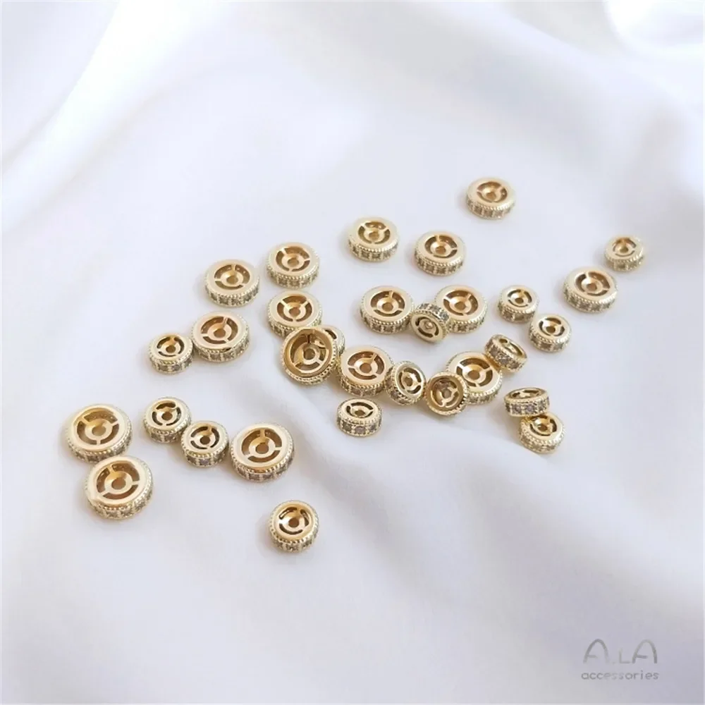 14K Gold Color Plated Accessories Inlaid Zircon Wheel Bead Divider Bead Divider DIY Bracelet Head Accessories