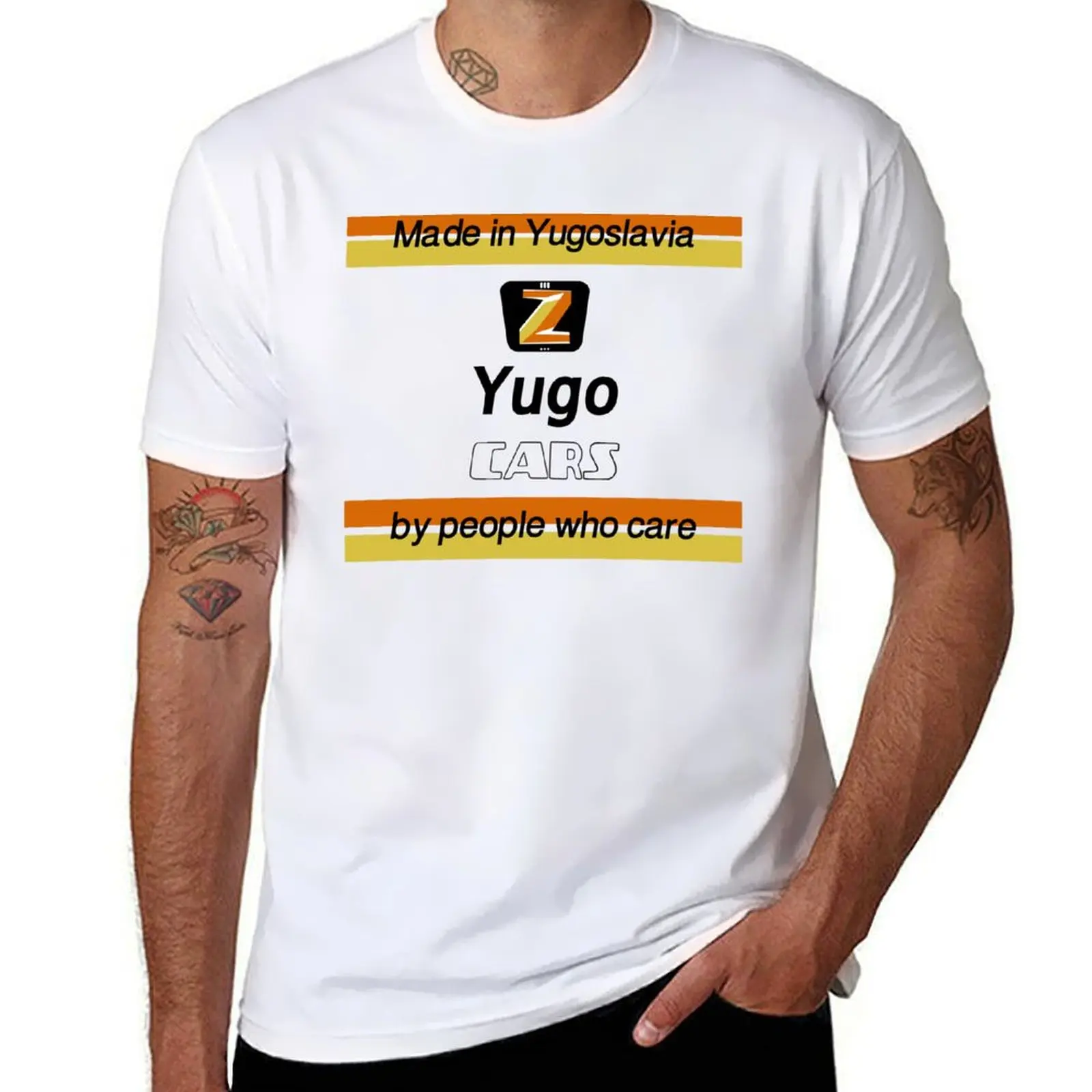

Made in Yugoslvia by people who care' - Vintage 'Yugo Cars' mug design T-Shirt man t shirts for men T-Shirt
