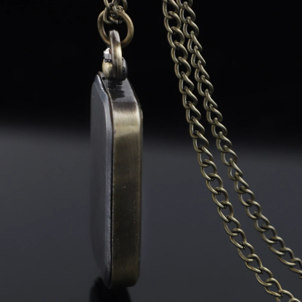 خمر مستطيل ثنائي اللغة تصميم ساعات الجيب خمر الأرقام الرومانية العربية الطلب قلادة الكوارتز فوب الساعات ساعة حائط هدية