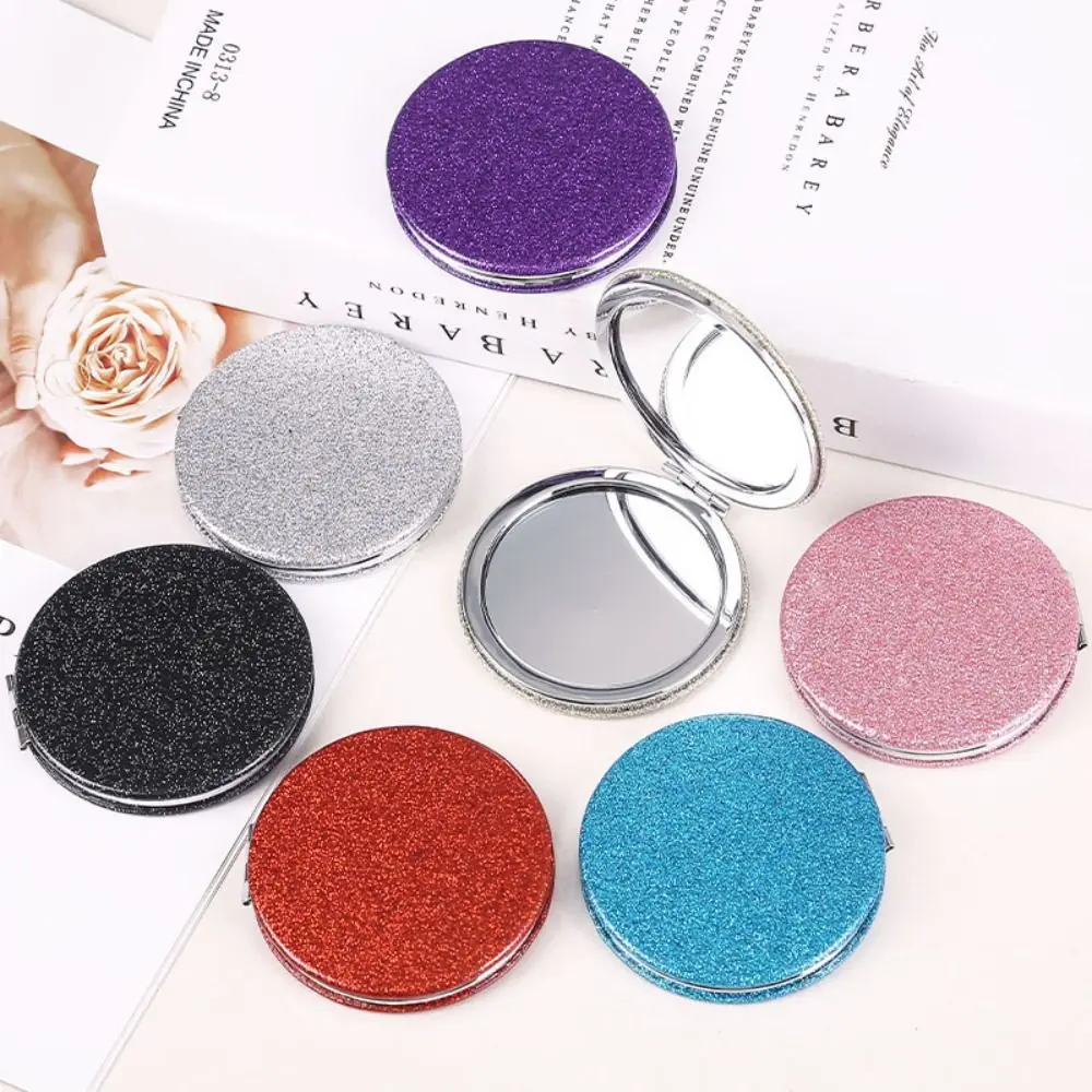 New Portable Glitter Round Makeup Mirror Hand Pocket Folding Cosmetic Mirror Double Face Make Up Mirror Hair Styling Accessories