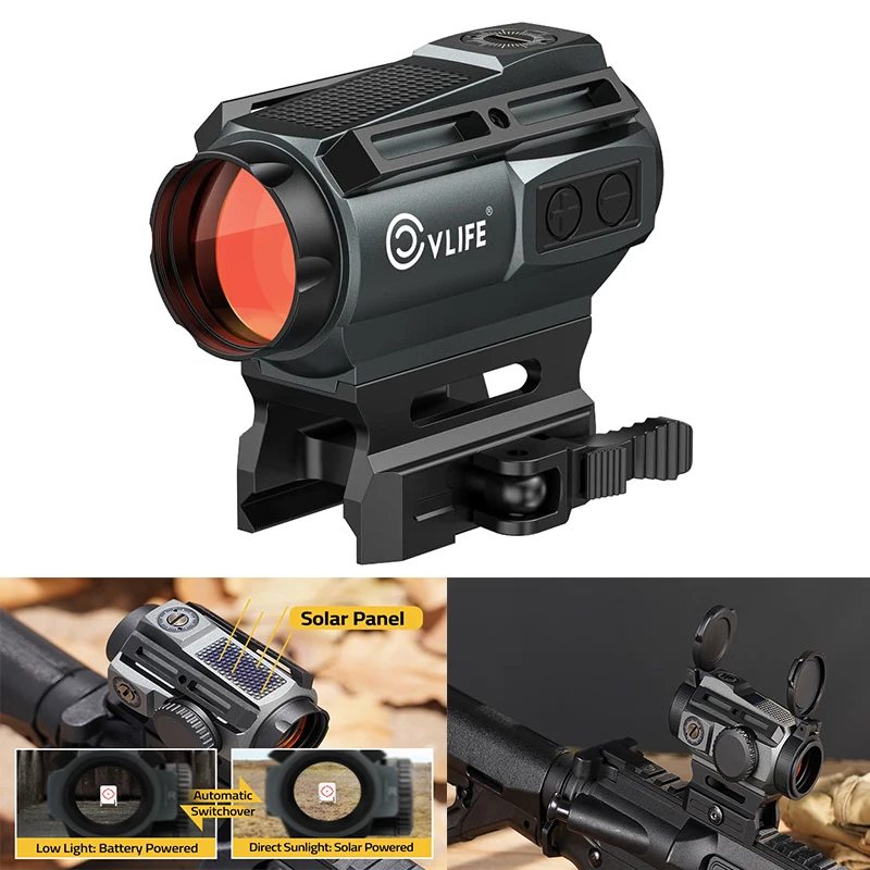 

CVLIFE Solar Red Dot Sight Multi-Reticle Motion Awake Scope 25mm Large Lens 2 MOA Dot and 70 MOA Circle Optics for Picatinny