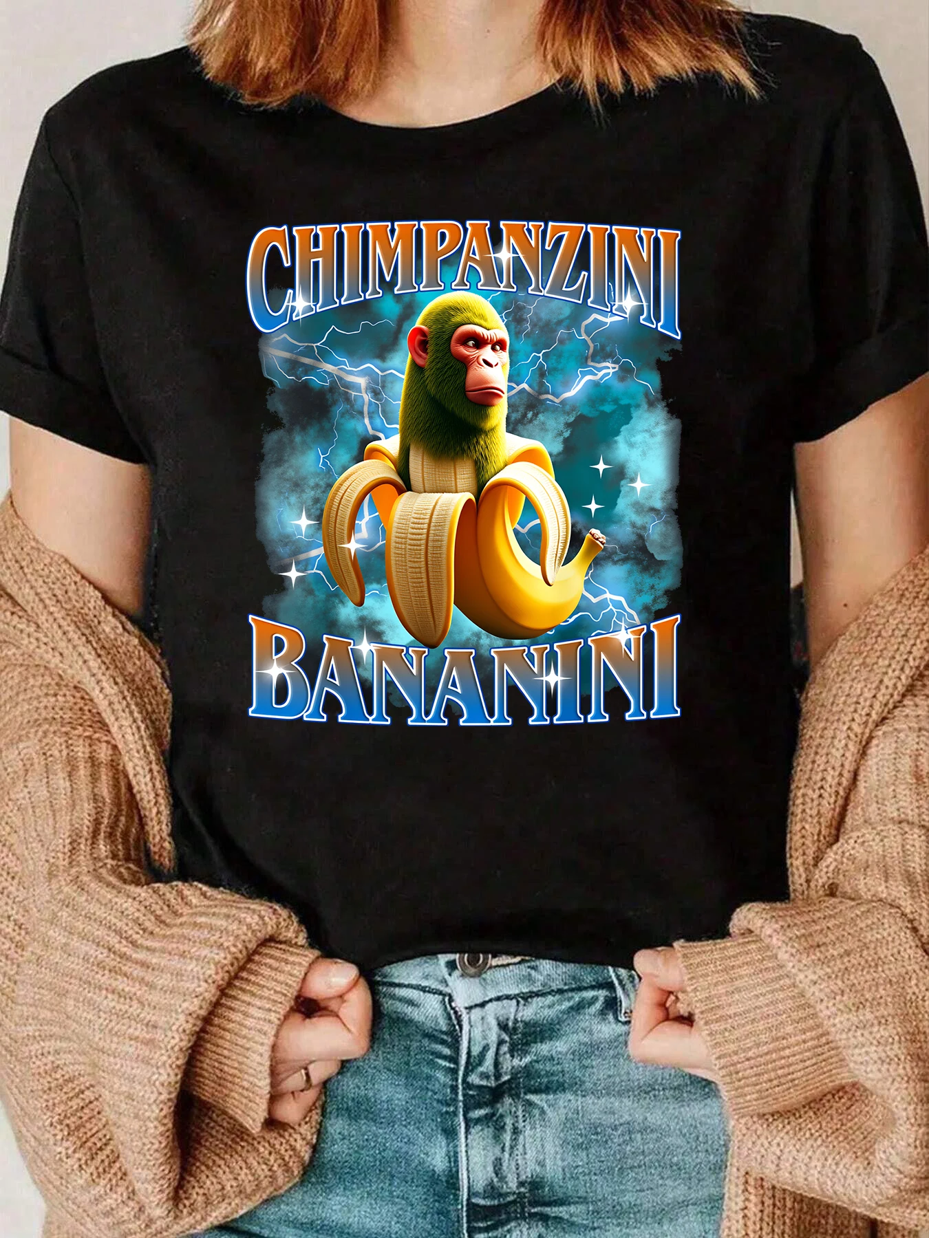 Chimpanzini Bananini Camiseta con estampado Halloween Ropa casual para mujer 220g