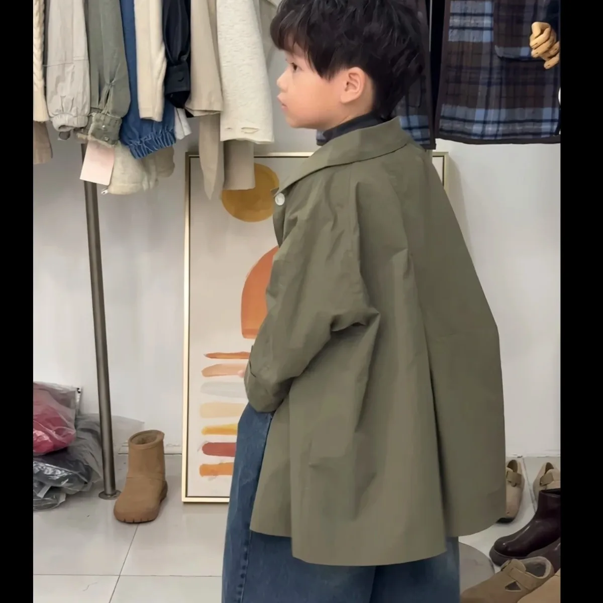 

Autumn boys' and girls' trend coat Korean version medium to long children's casual jacket collar