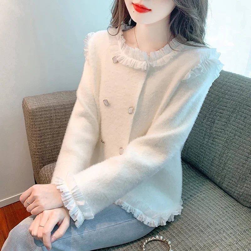 

fashion Mink Fur Sweater Small Fragrant Style Sweater Cardigan Women's Autumn Winter New Beautiful Knitted Jacket Top Female