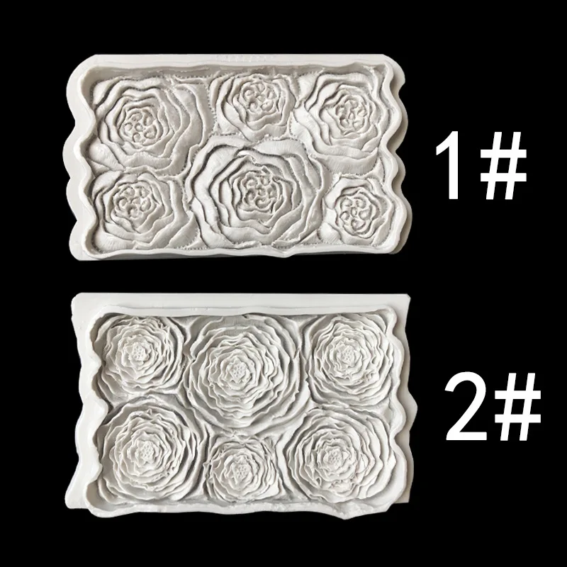 New Six-Piece Rose Peony Silicone Mold Fondant Cake Surrounding Border Flower Texture Decorative Mold 19-340