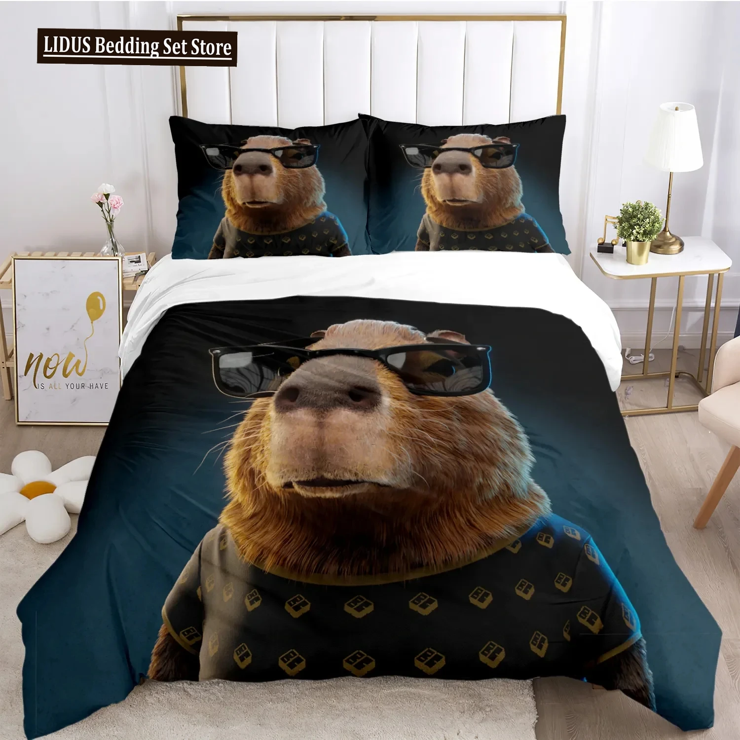 

Funny Capybara Anime Duvet Cover Kawaii Animals Bedding Set Soft Quilt Cover Full Size For Boy Teens Bedroom Decoration