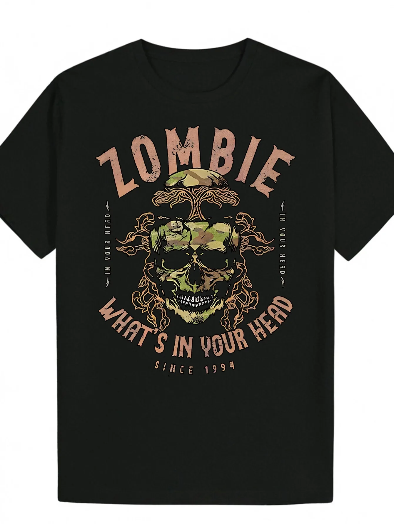 

Мужская готическая камуфляжная футболка с круглым вырезом и острым носком с черепом и костями