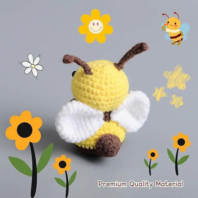 Funny Crochet Positive Energy Bee Doll With Card Emotional Support Crochet Cute Knitted Woolen Bee Room Decor Christmas Gifts