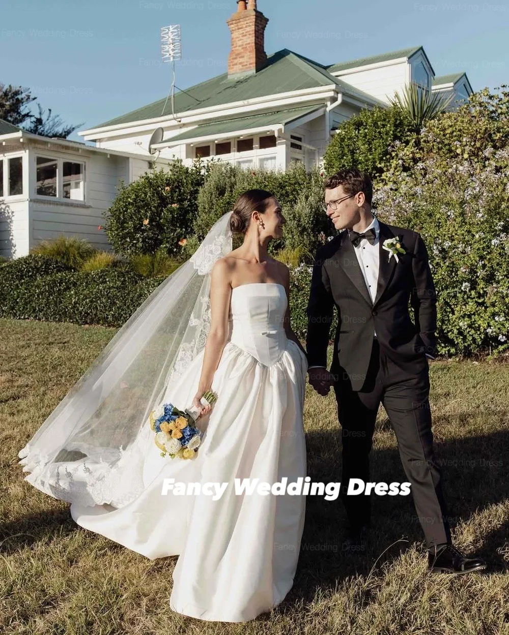 Robe de mariée en Satin doux avec nœud élégant, ligne A, sans bretelles, dos nu, Corset, longueur au sol, personnalisée, dubaï, arabie saoudite