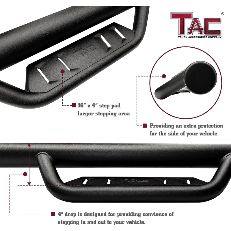 Tablas para correr con escalones laterales abatibles TAC de 4 ", compatibles con 4 corredores 2010-2024 (excluye 22-24 TRD Sport/20-21, edición Nightshade