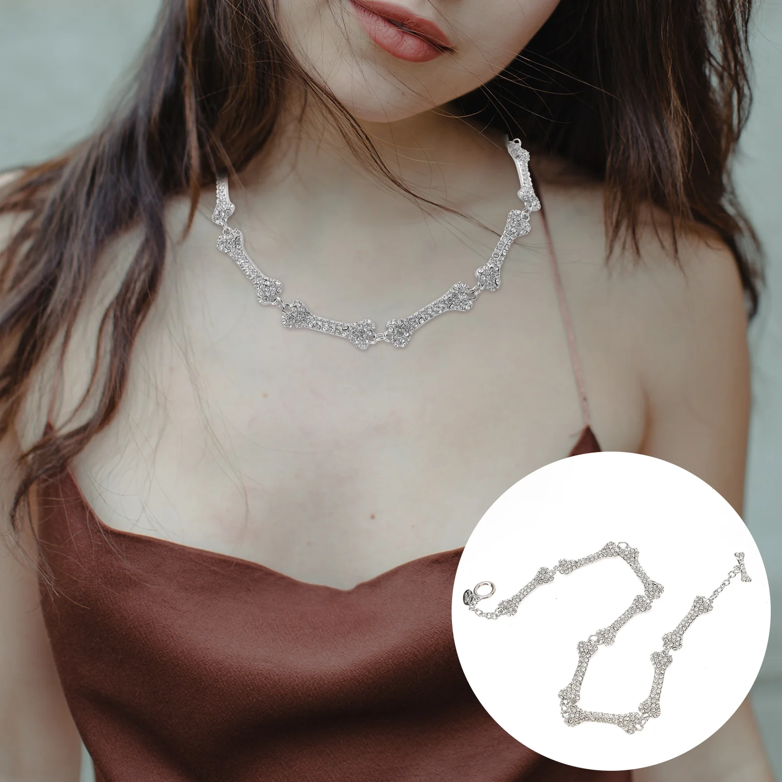 Bone Necklace Necklaces Halloween Girls Clavicle Chain Rhinestones Jewelry Shape Women Copper Miss