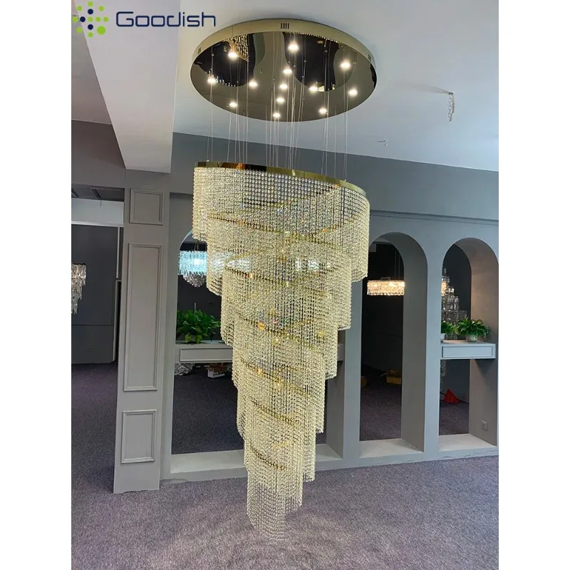 

Modern Luxury Crystal Annular Elongated Ice Cone-Shaped LED Pendant Lights Art Lamps for Living Room Home Decoration Chandeliers