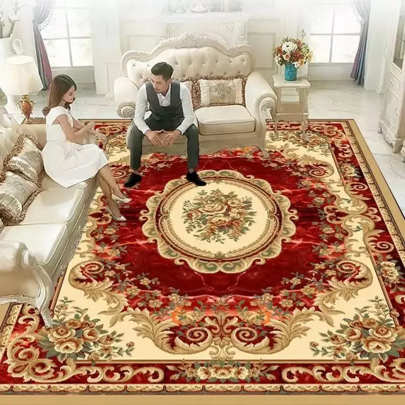 European Red Luxury Carpet Large Living Room Decoration Home Rugs Soft Comfortable Lounge Rug Anti Slip Washable Bedroom Mat