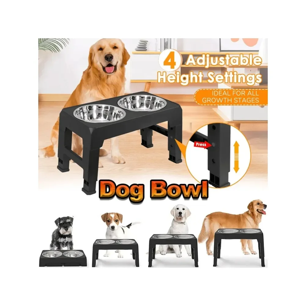 

Dog Bowl Dog SuppliesAdjustable Elevated Dog Bowls, Durable Plastic Stainless Steel Ial, Raised Pet Feeding Station Practical Pe