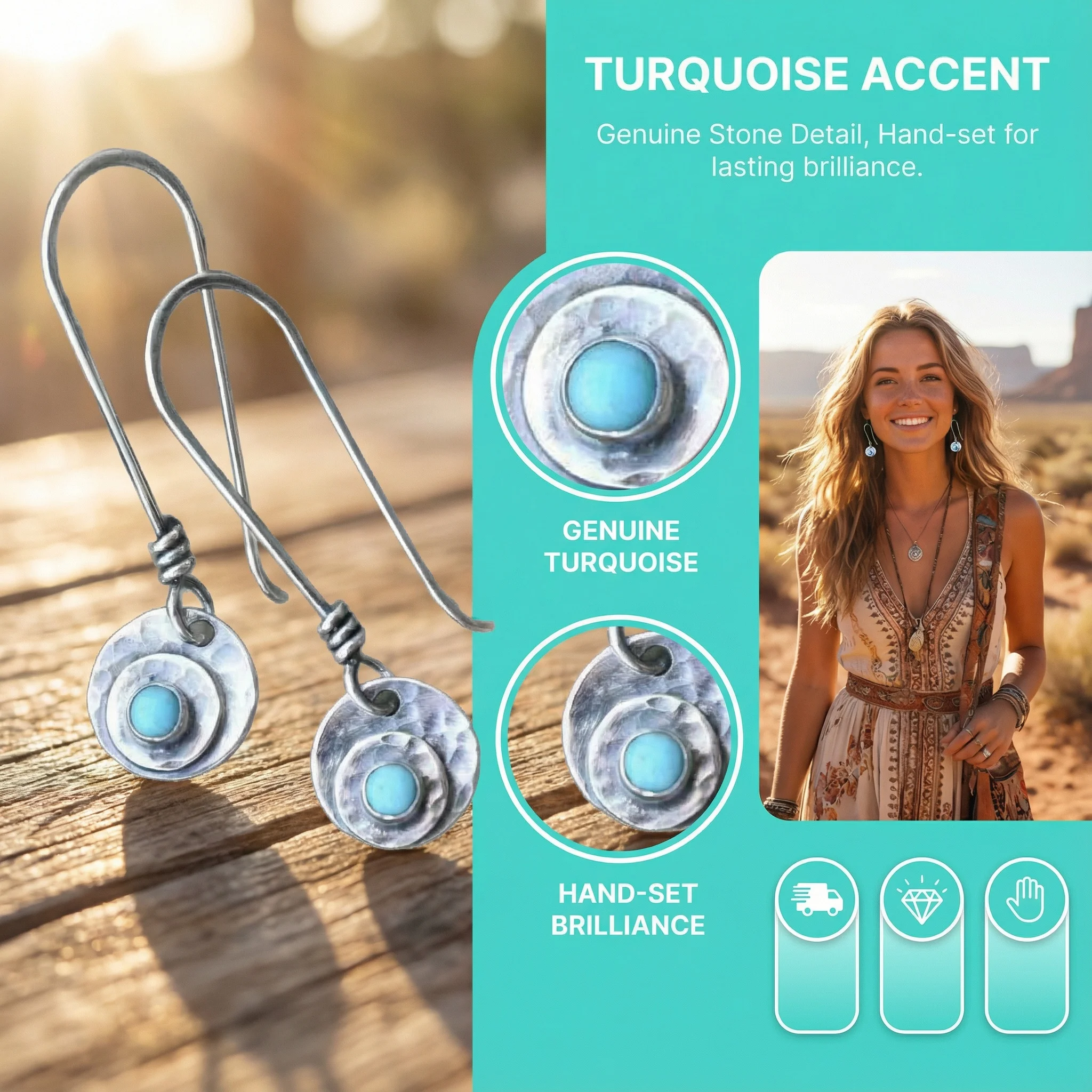 

Retro Aged Ethnic Style Women's Earrings Simple Personality Fashion Turquoise Bohemian style Long Ear Hook Elegant for Women