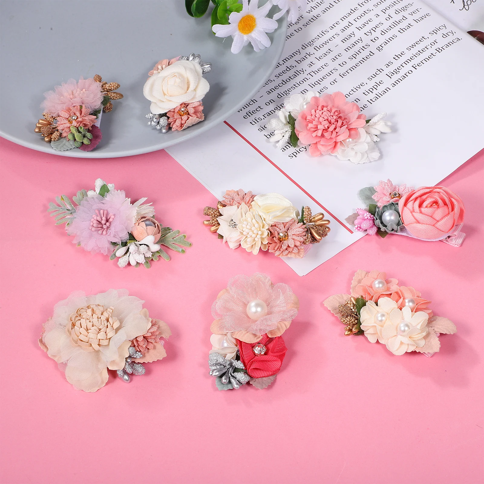 

9 pcs Simulated Flower Hair Clips Spiral Barrettes Fabric Accessories Women Girls Hair Flowers Beach Party Vacation