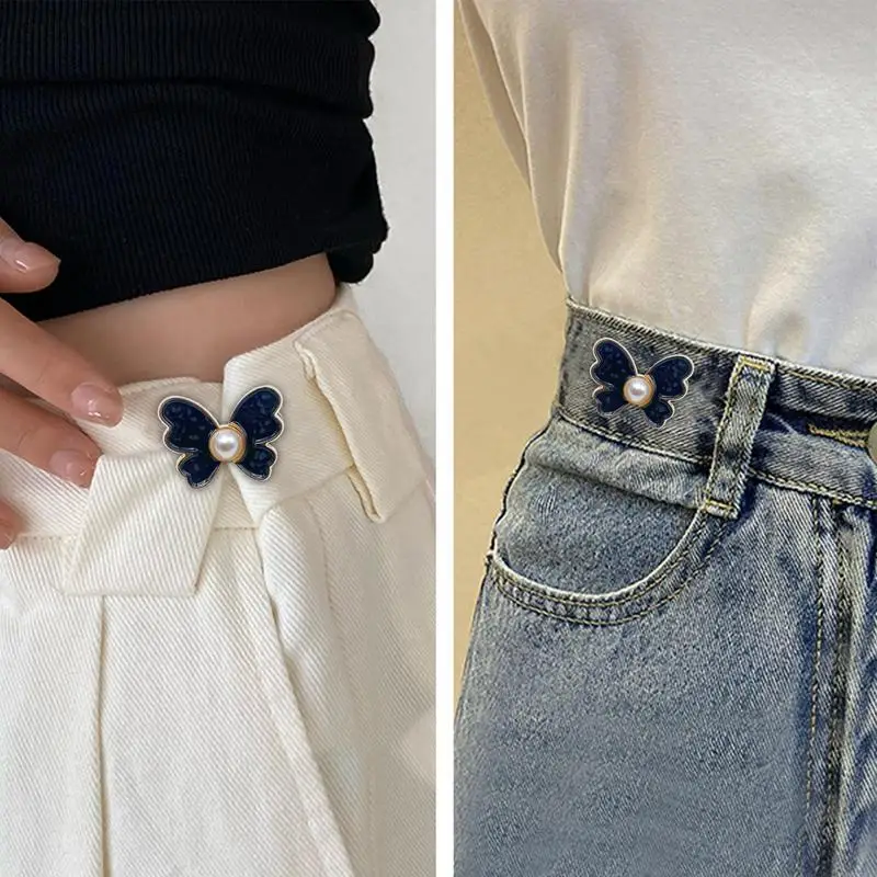 Jean Waist Tightener Butterfly Shape Adjustable Buttons Pins For Loose Jeans Jean Buttons Reusable Waist Cincher Clip For