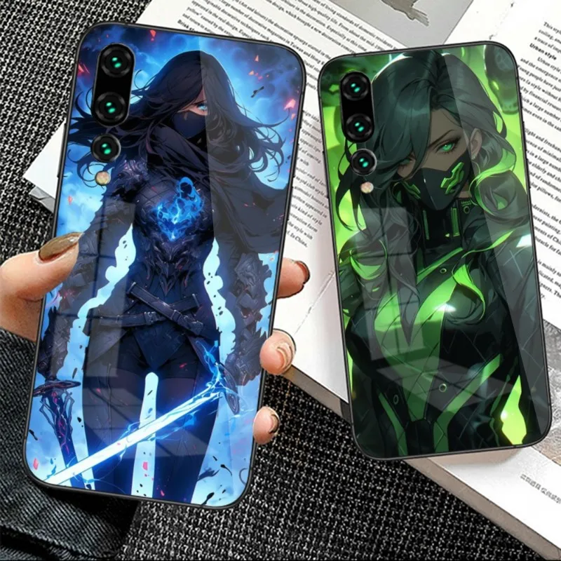 Worrier Girl Mobile Cell Phone Case for Huawei P50 P40 P30 P20 Pro Mate 40 30 20 Pro Nova 9 8 7 PC Glass Phone Cover Funda