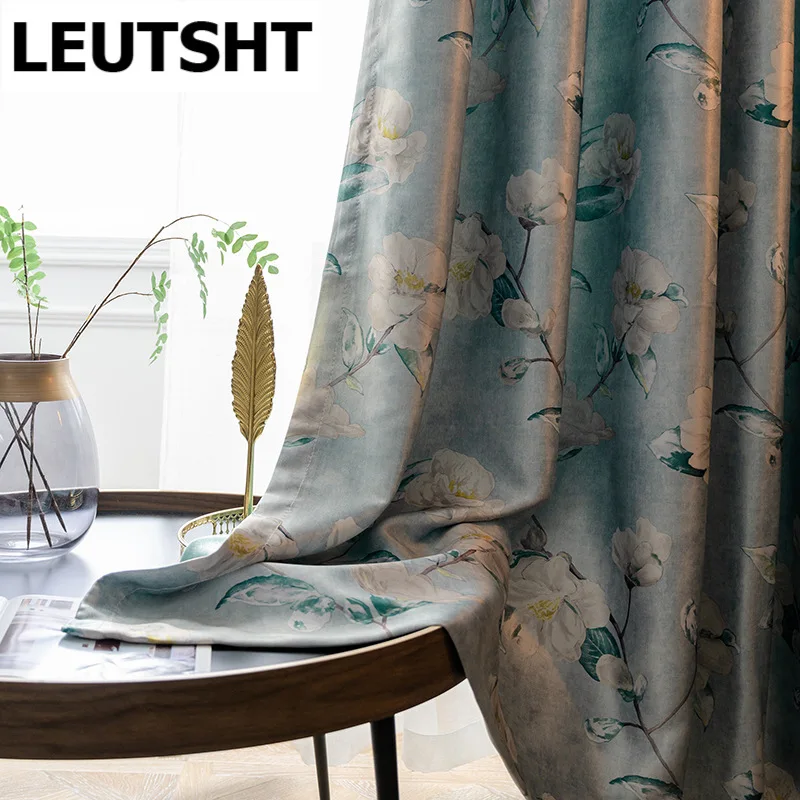 Nordic Curtain for Living dining Room Bedroom Modern Minimalist Large Flower Printing Curtains Finished Product Customization