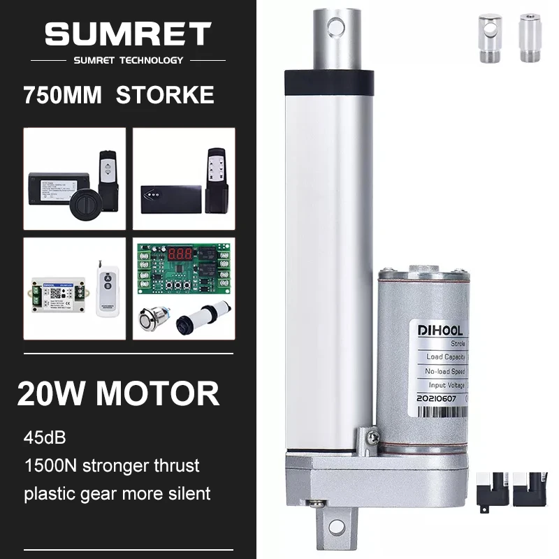 750mm Stroke Linear Actuator Kit DC 12V 24V RF Remote Control WIFI Smart eWelink APP Controller 1500N Low Noise Office Furniture