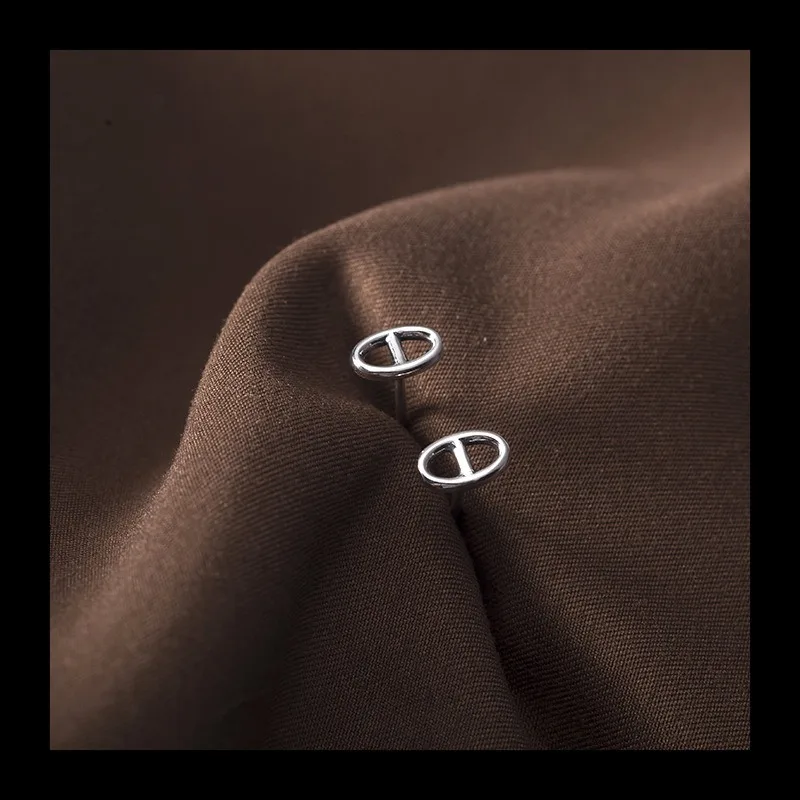 3758 Korean Geometric Pig Nose Stud Earrings Hollow Japanese Character Complex …