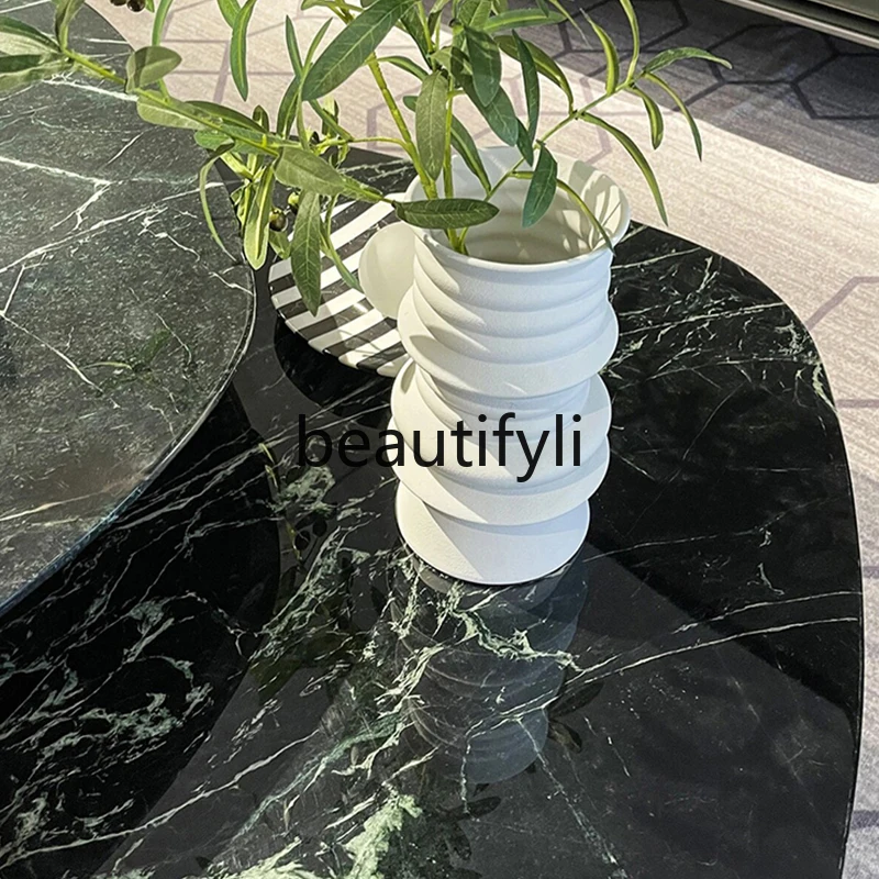 Italian large flower green luxury stone special-shaped coffee table light luxury modern simple style