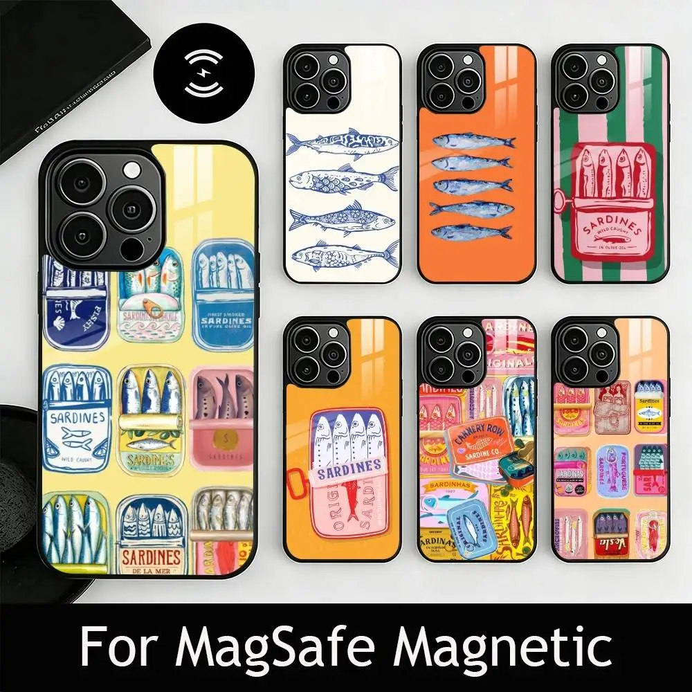 S-Sardines F-Fish Art Phone Case For iPhone17,16,15,14,13,12,11 Plus,Pro Magnetic with Magsafe Wireless Charging