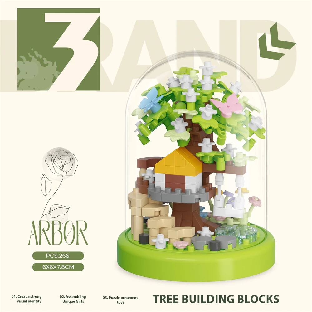 Creatività della città Serie di case sull'albero delle quattro stagioni Street View Micro blocchi di costruzione Modello di mattoni Decorazione della casa Giocattolo per bambini