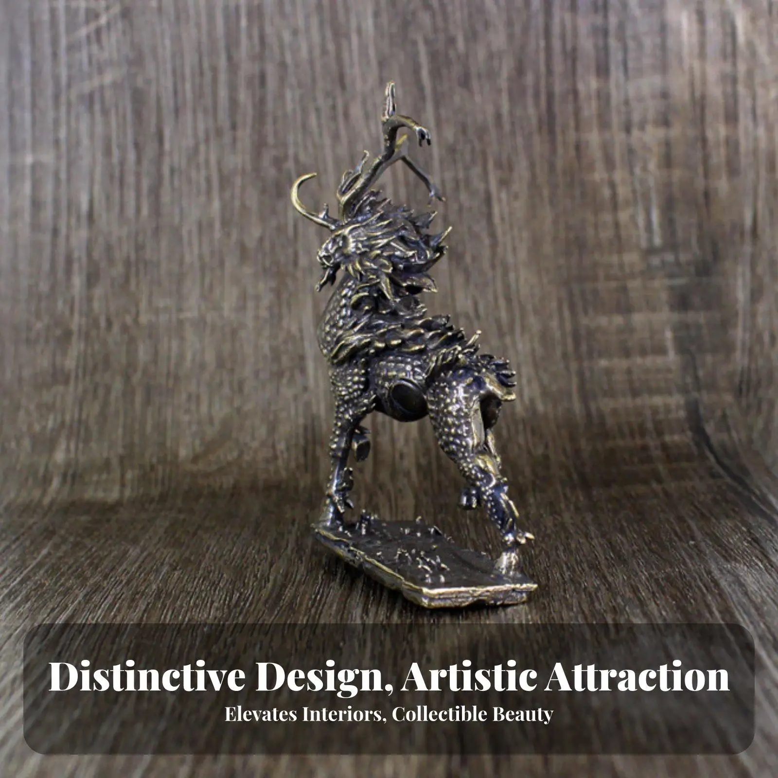 Brass Qilin Figurine Antique Finish Chinese Mythical Beast Sculpture for Home Decor Feng Shui Prosperity Gift